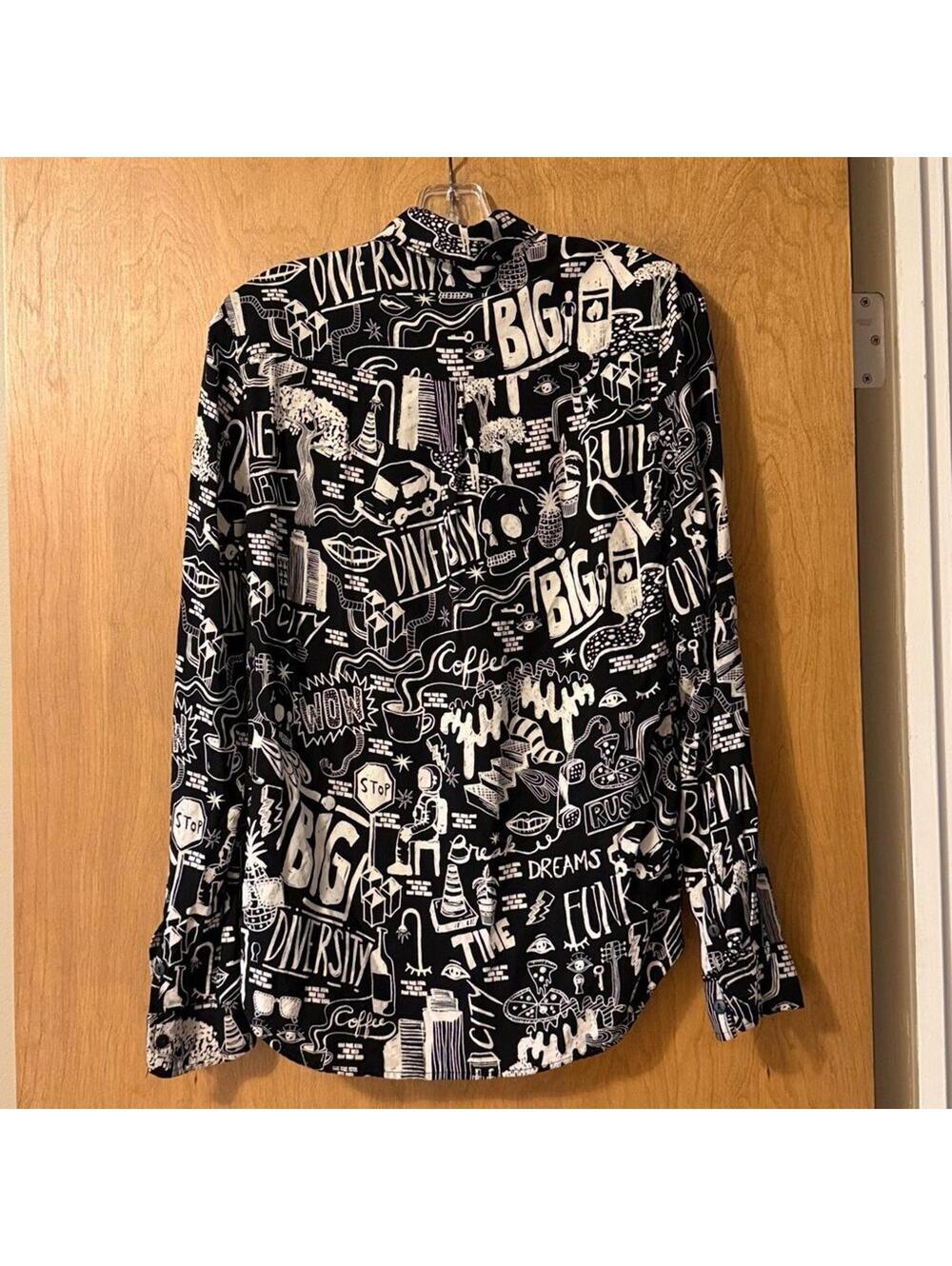 Zara Black and White Graphic Print Shirt Women's Small Statement Top - Picture 2 of 5